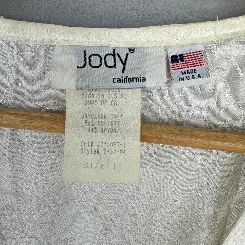 VTG Jody California 90s Ivory Floral Jacquard Lace Up Midi Dress USA 32x50" - Picture 4 of 9